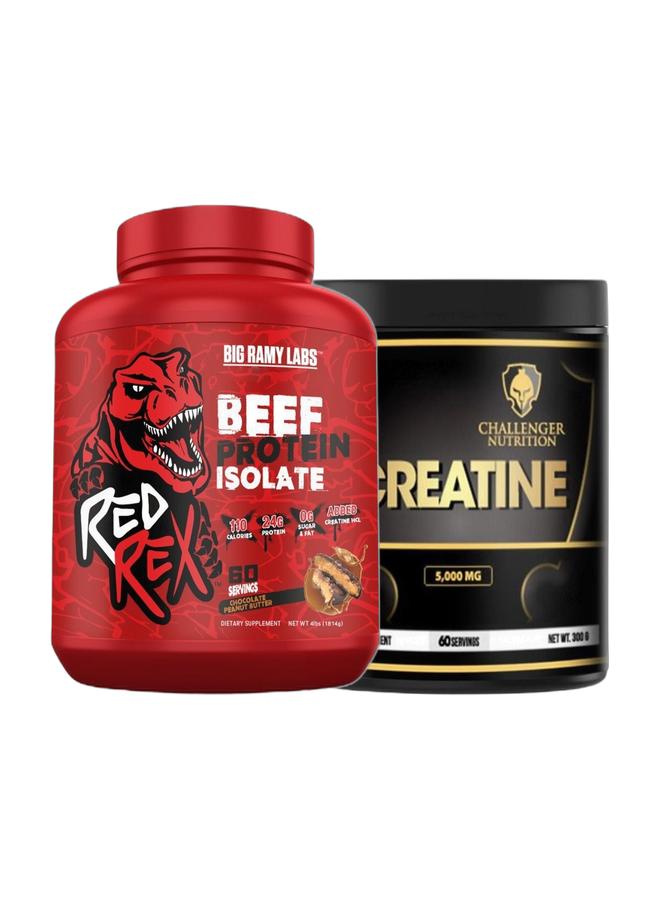 مختبرات رامي الكبرى REDREX Beef Isolate Chocolate Peanut Butter 4LB + Challenger Creatine 300g Bundle - Image 2